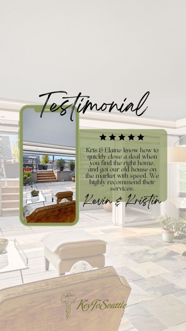What people are saying about Kris & Elaine⁠
⁠
Kris & Elaine know how to quickly close a deal when you find the right home, and got our old house on the market with speed. We highly recommend their services.⁠
⁠
If you are interested in buying or selling a home please contact us. ⁠
⁠
BROKERS, Keller Williams Greater Seattle:⁠
Elaine Shankland, Elaine@KeyToSeattle.com, (206) 349-6975⁠
Kris Murphy, Kris@KeyToSeattle.com, (206) 380-5287⁠
⁠
To view our current listings use the link in our profile. ⁠
⁠
⁠
⁠